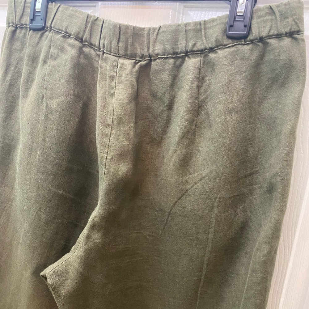 J. Jill Love Linen Tapered Leg Pull On Cropped Joggers Pants Olive Green Sz Med - Picture 10 of 11